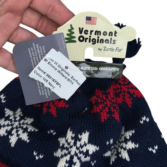 Vermont Originals Turtle Fur NEW NWT blue red Snowflakes Fair isle trap ski hat - Picture 2 of 4
